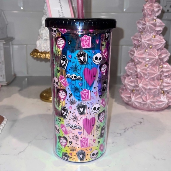 Disney Other - Disney Nightmare Before Christmas Holographic Colorful Skull and Heart Tumbler
